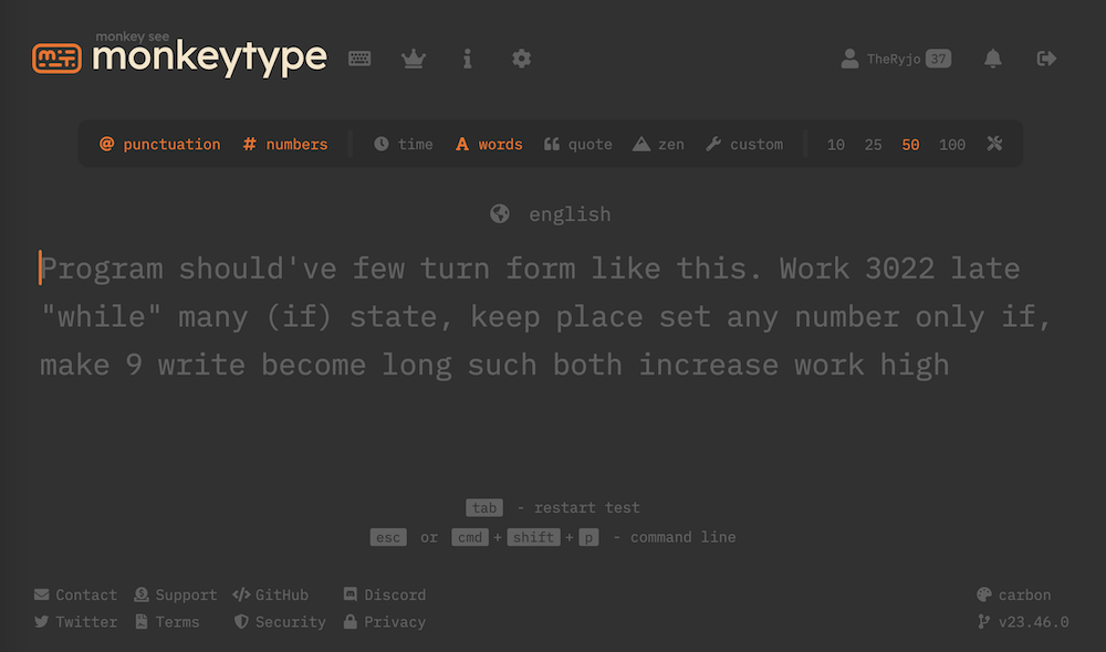monkeytype app screenshot